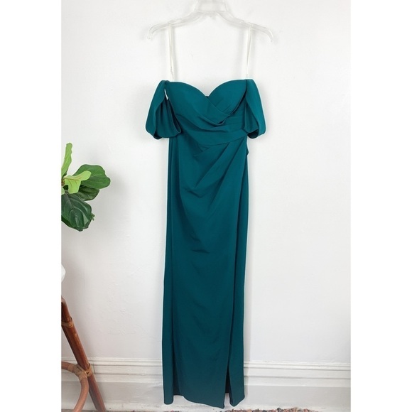Galina Signature Gem/Dark Green Off the Shoulder Bridesmaid Dress Sz 4 - Picture 4 of 14